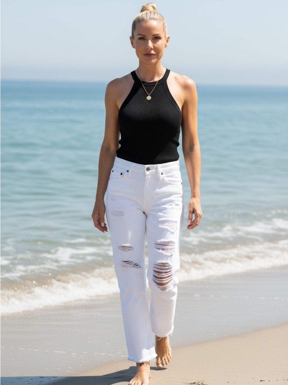 Re/Dun REDONE LEVIS  White Distressed Straight-Leg Jeans